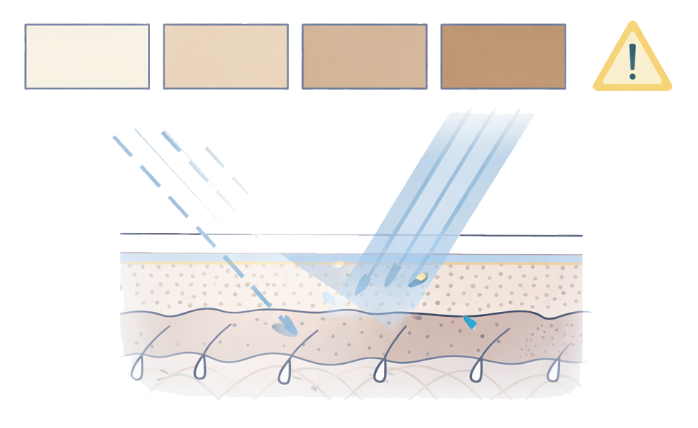 Illustration explaining IPL safety considerations for deeper skin tones