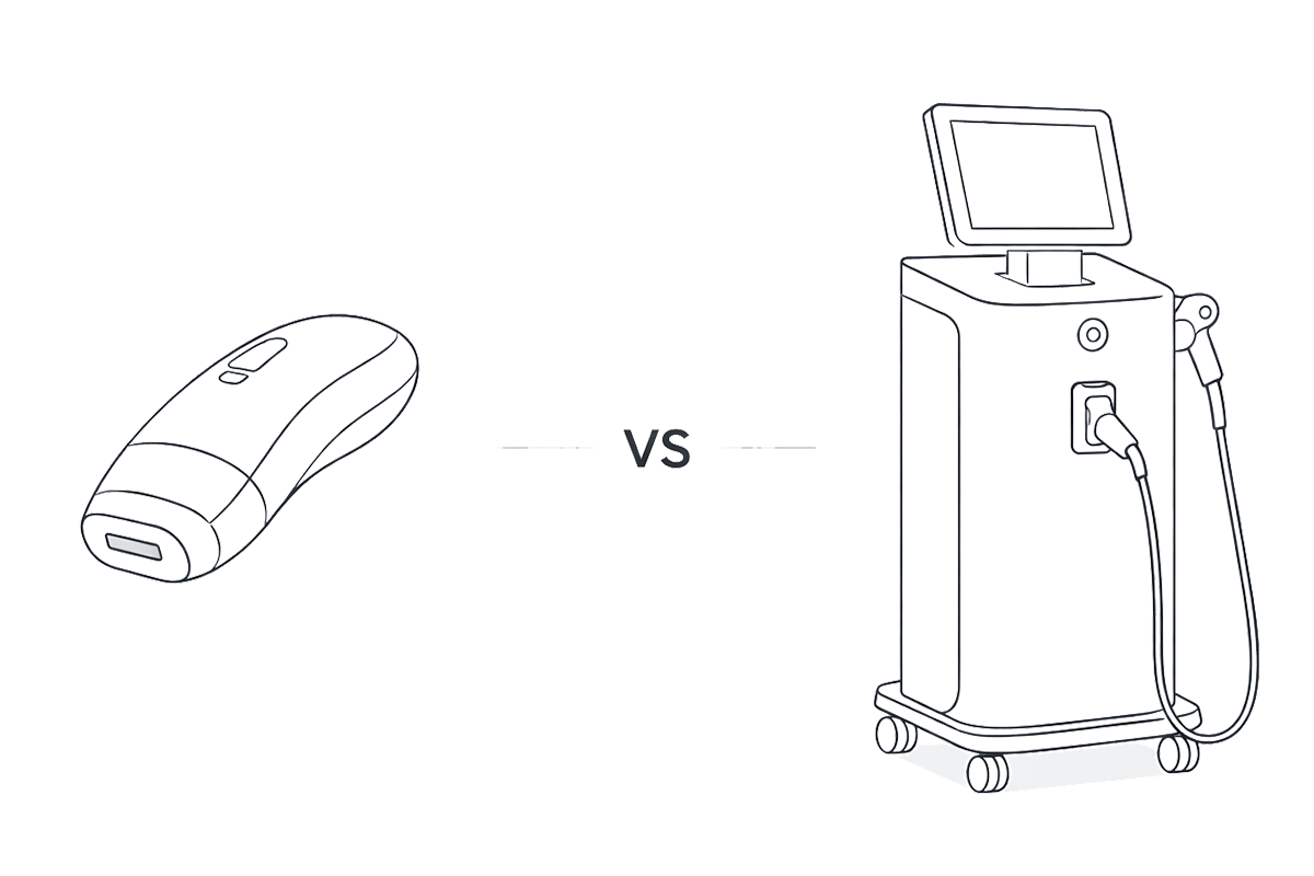 Line art comparison of an in-clinic laser device and an at-home IPL device