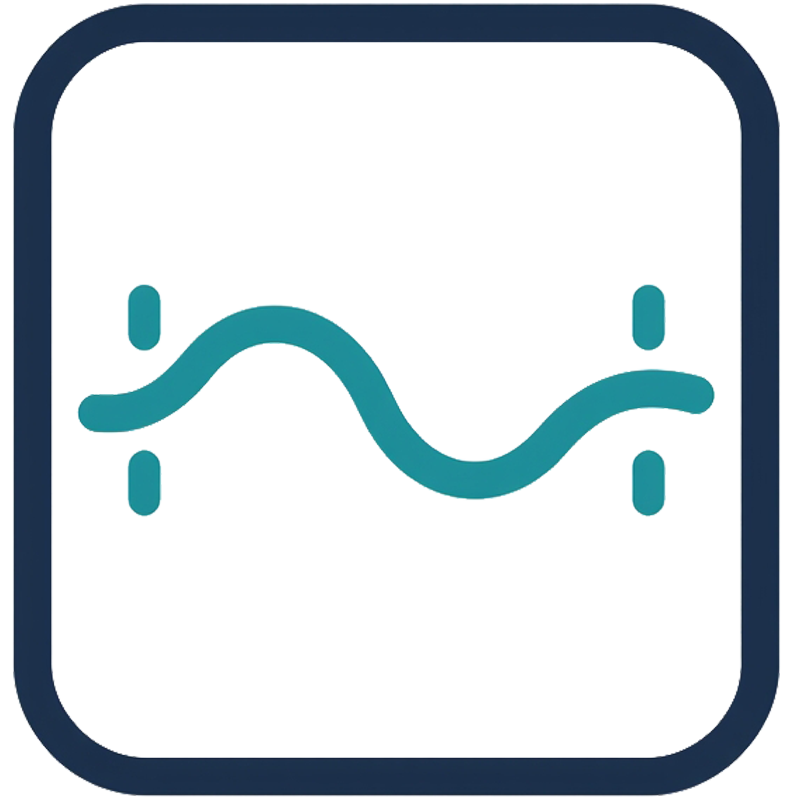 Stable wavelength output icon with smooth wave inside square frame