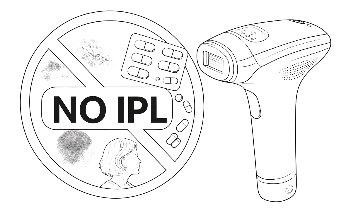 Line illustration showing situations when IPL is not recommended