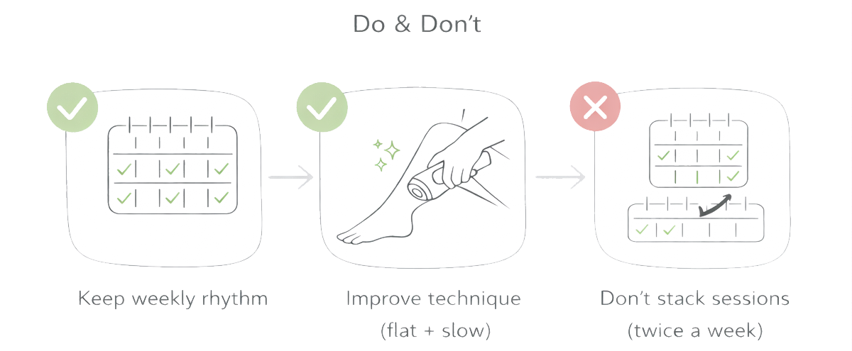Do and don't guide for twice-weekly IPL: keep a weekly rhythm, improve technique, and avoid stacking sessions