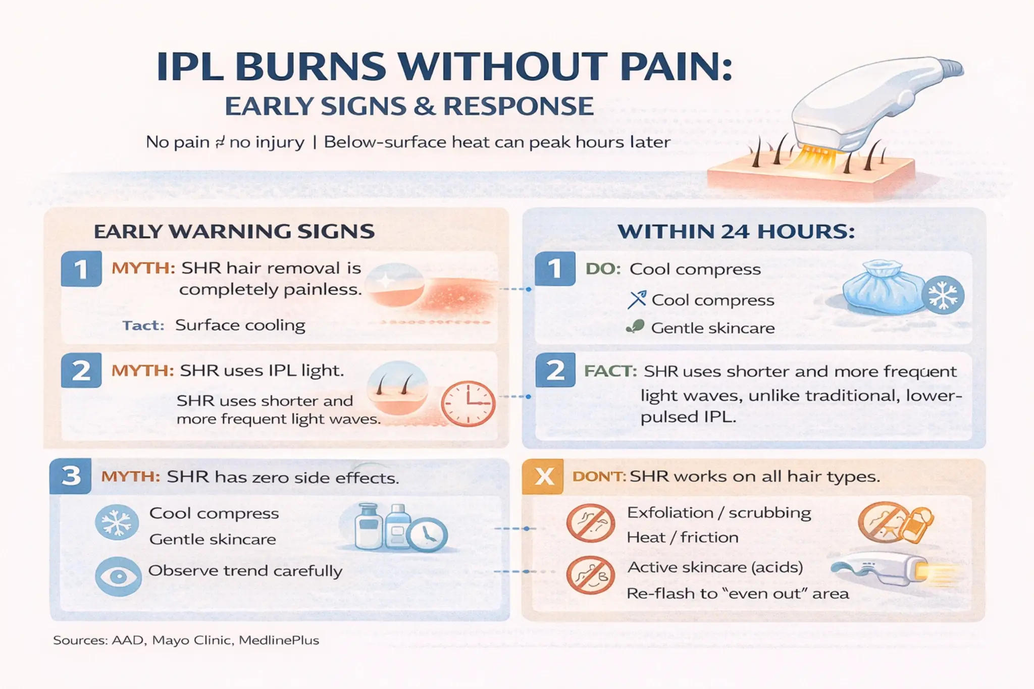 Delayed IPL burn signs timeline: what to watch at 0–6h, 6–24h, and 24–72h