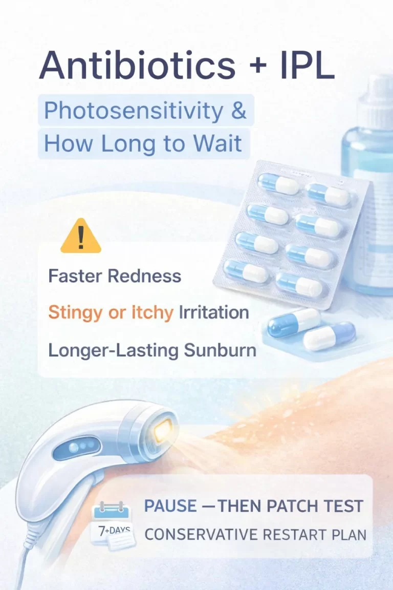 Antibiotics and IPL: photosensitivity, pause rules, and a safe restart checklist