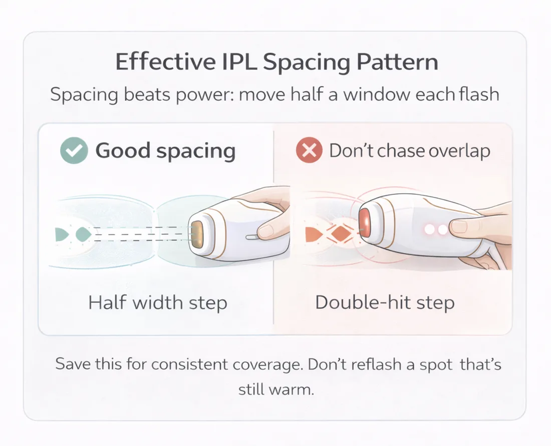 (Image placeholder) Simple spacing pattern guide: move half a window width each flash; avoid overlap chasing