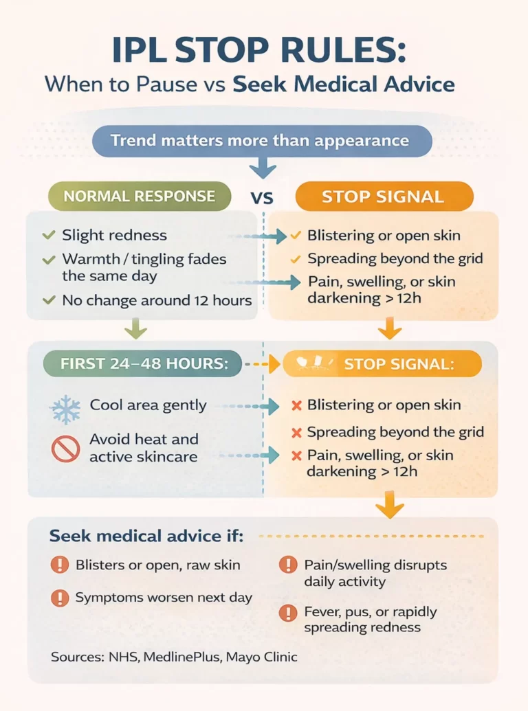 IPL stop rules: a simple decision flow for when to pause, when to restart, and when to seek medical advice