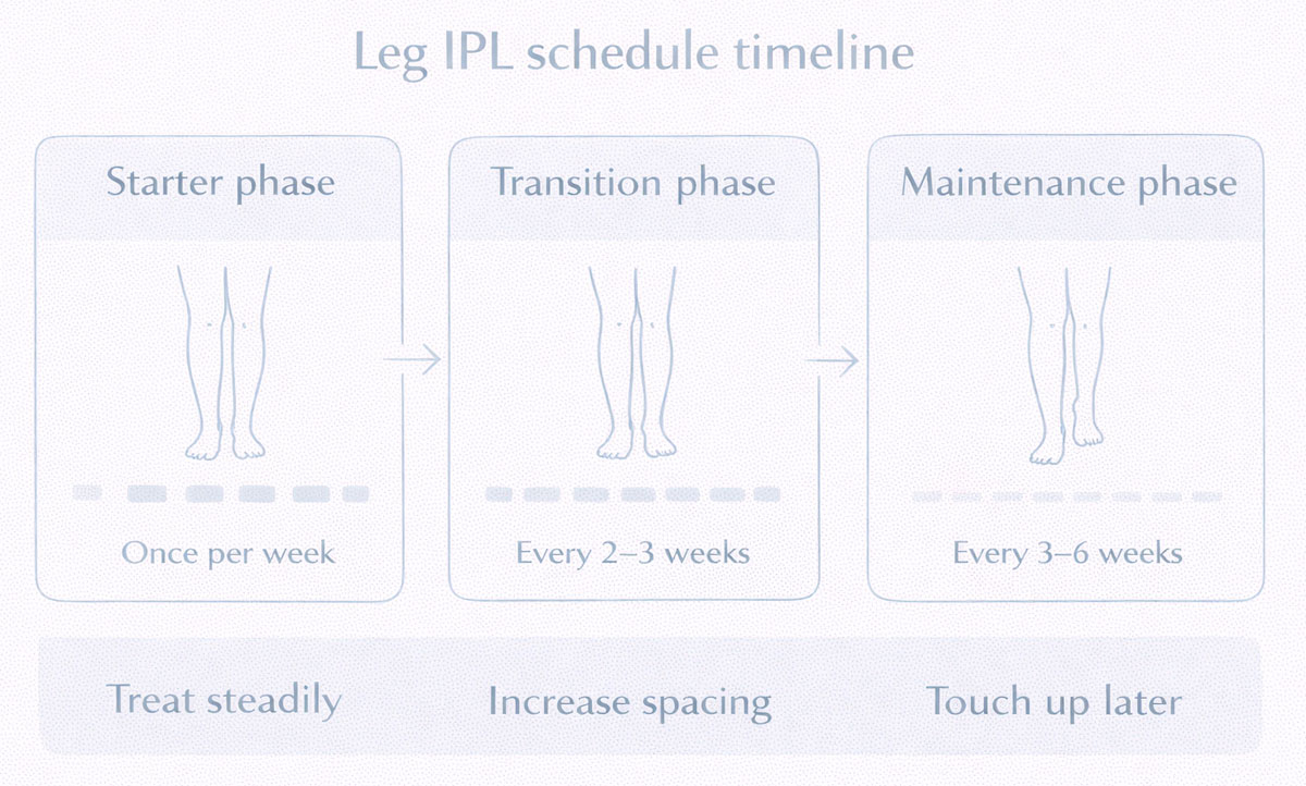 Leg IPL schedule timeline showing starter phase, transition phase, and maintenance touch-ups