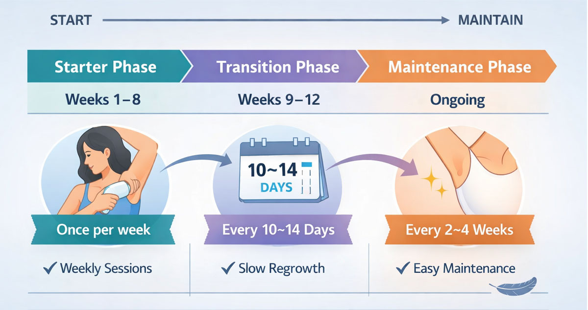 Underarm IPL schedule timeline from starter phase to maintenance