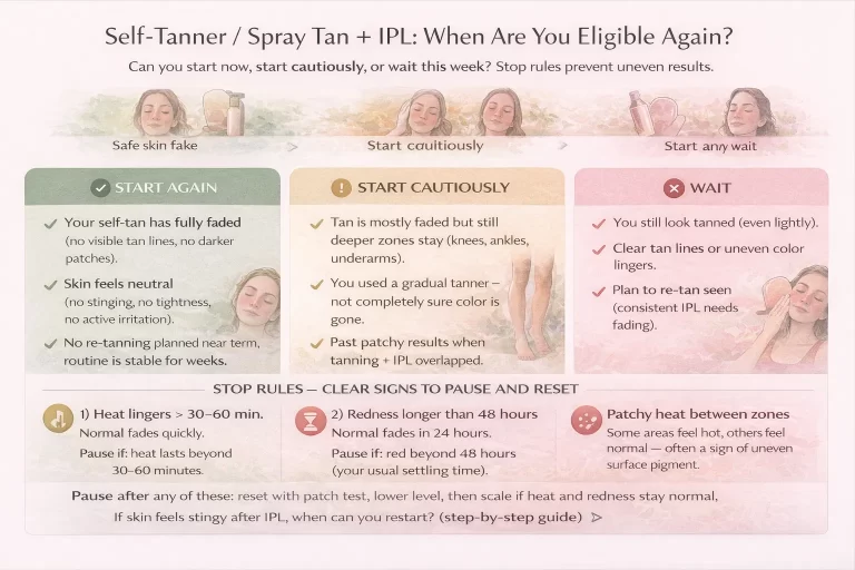 Self-tanner or spray tan IPL eligibility decision guide: when you can restart and how to avoid uneven results