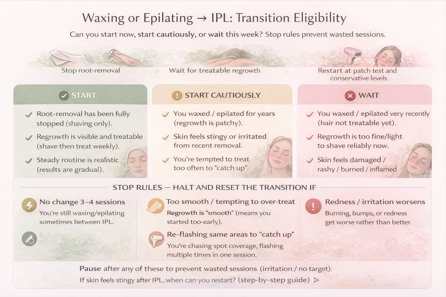 Waxing or epilating to IPL transition decision guide: when you’re eligible to start and a safe restart timeline