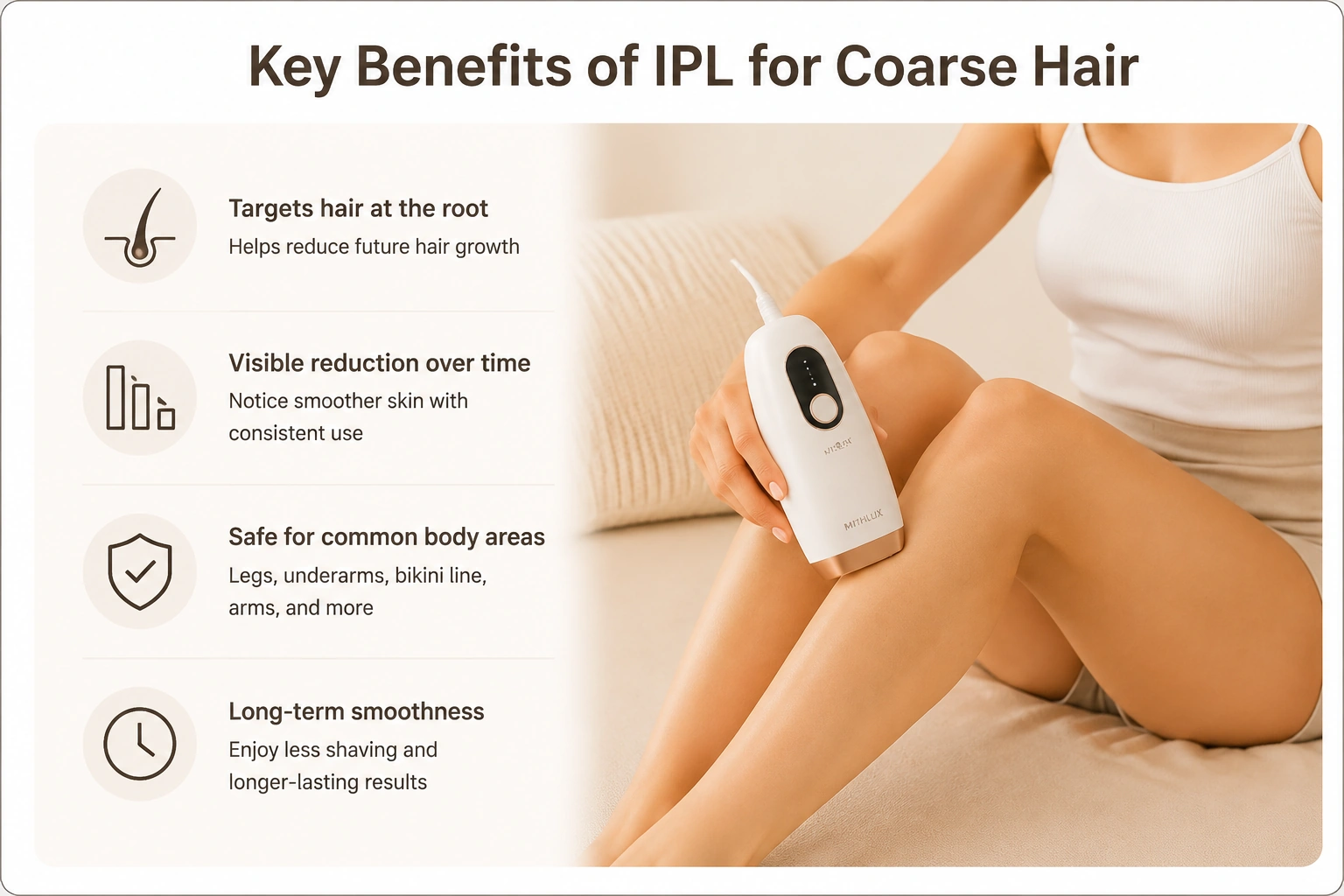 IPL benefits for coarse hair including legs underarms and bikini line treatment