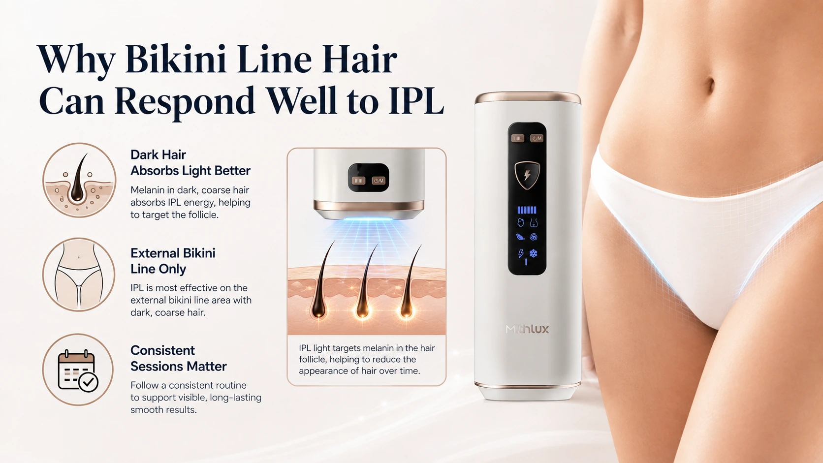 Why dark coarse bikini line hair can respond well to IPL because melanin absorbs light energy